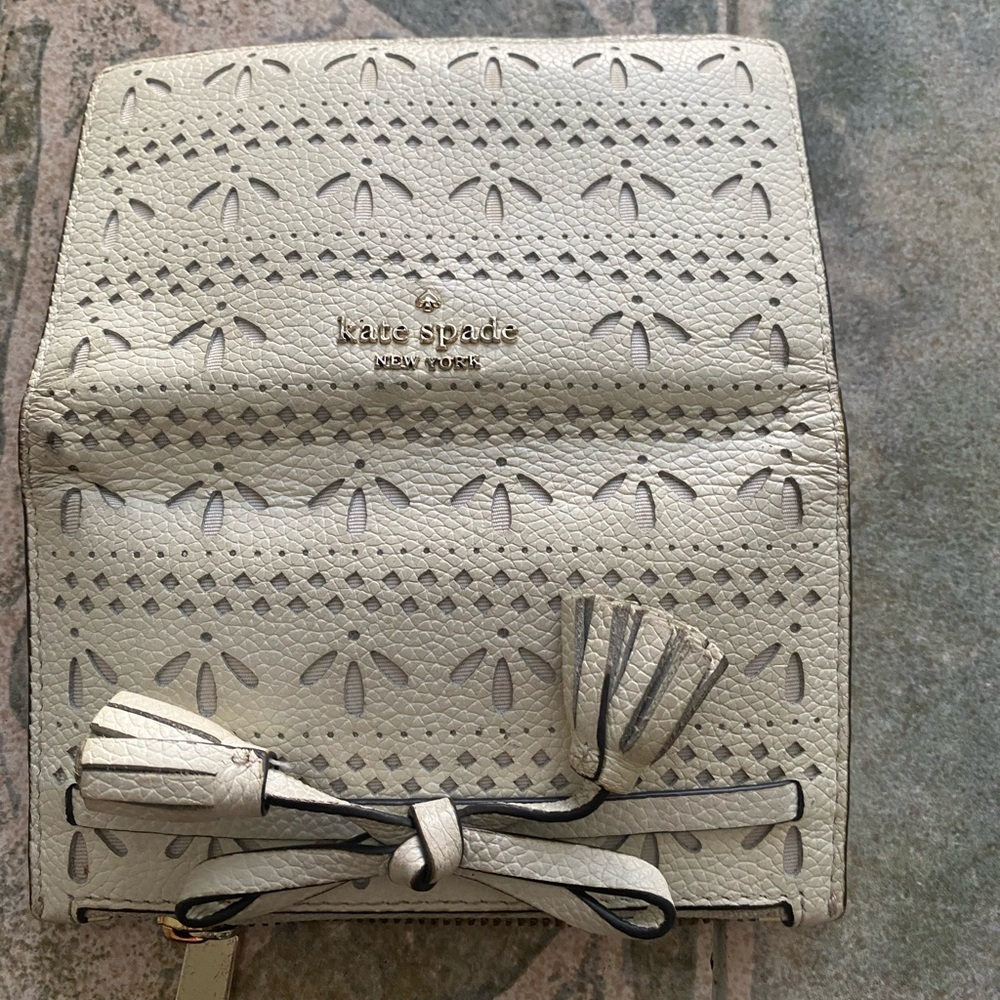 Kate Spade Cream Wallet with Textured Bow Design